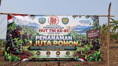 Peringatan HUT TNI Ke-81 Tahun 2026, Penanaman 1 Juta Pohon Digelar di Agro Wisata Desa Lebak Parahiang